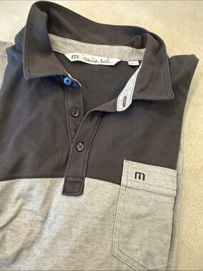 Travis Mathew Two-Tone Black and Gray Polo with Chest Pocket
